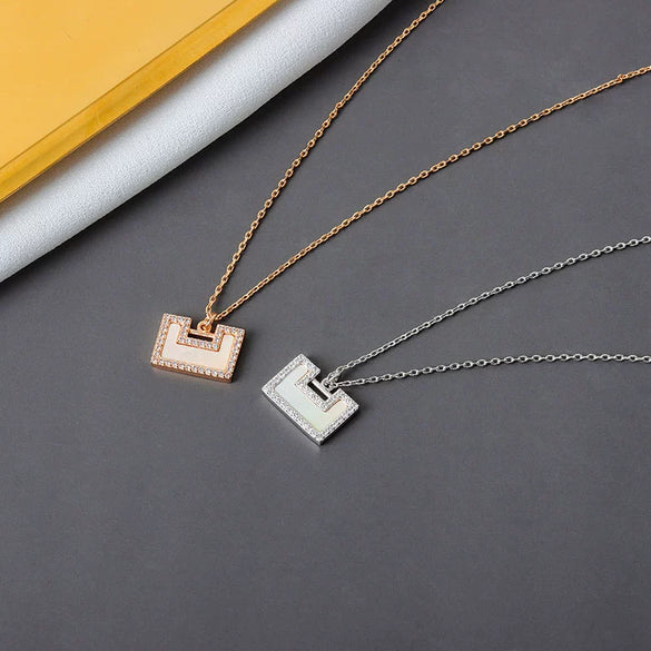 S925 Sterling Silver Geometric Pendant Necklace With Mixed Gem Inlay Electroplated Cross Chain Clavicle Necklace For Women