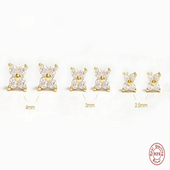 S925 Sterling Silver Geometric Petal Crystal Flower Stud Earrings With Protection Electroplating