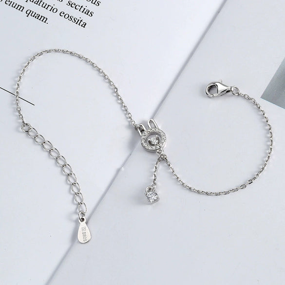 S925 Sterling Silver Geometric Rabbit Bracelet For Women Cute Niche Design Electroplated Jewelry Gift