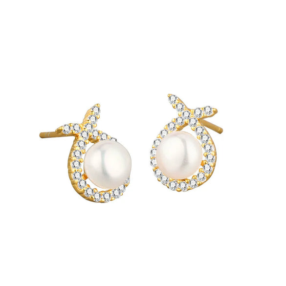 S925 Sterling Silver Geometric Rabbit Pearl Electroplated Women's Earrings