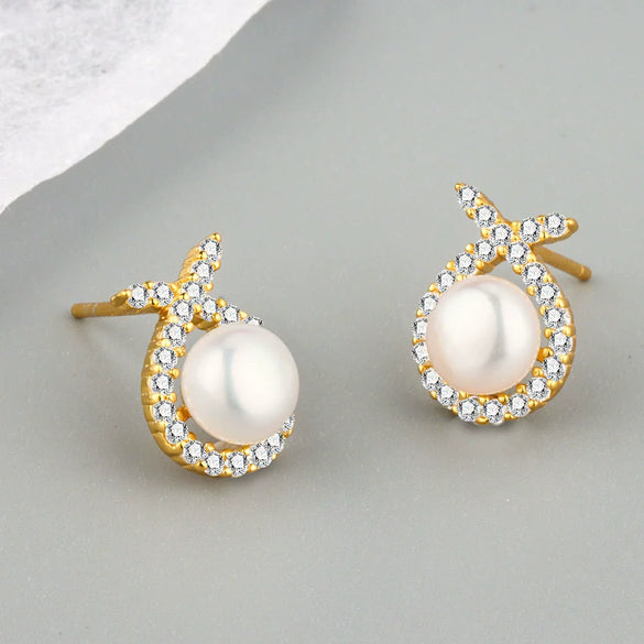 S925 Sterling Silver Geometric Rabbit Pearl Electroplated Women's Earrings