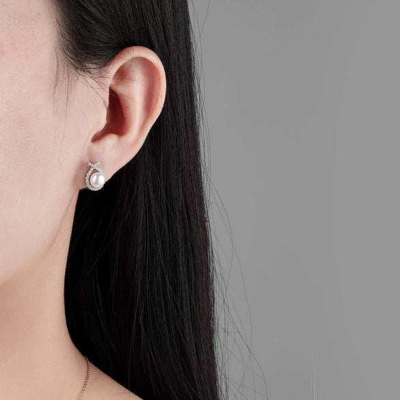 S925 Sterling Silver Geometric Rabbit Pearl Electroplated Women's Earrings