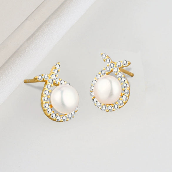 S925 Sterling Silver Geometric Rabbit Pearl Electroplated Women's Earrings