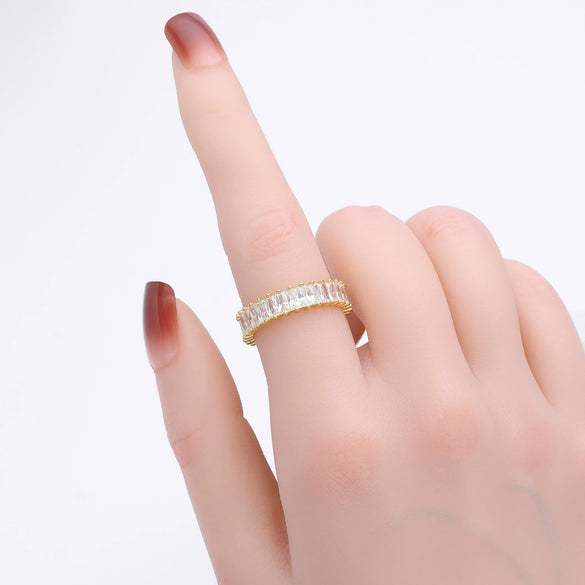 S925 Sterling Silver Geometric Rectangular Wax Inlaid Electroplated Women's Ring
