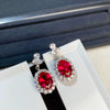 S925 Sterling Silver Geometric Red Corundum Diamond Women's Earrings