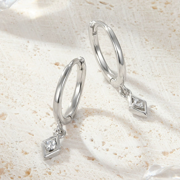 S925 Sterling Silver Geometric Rhombus Micropaved Zircon Earrings