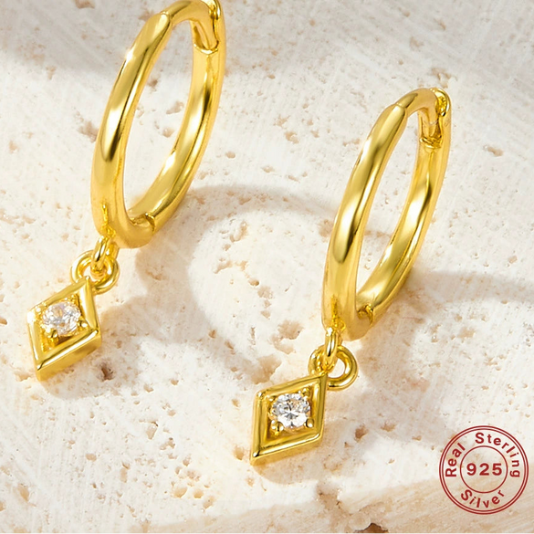S925 Sterling Silver Geometric Rhombus Micropaved Zircon Earrings