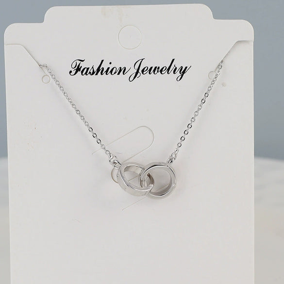 S925 Sterling Silver Geometric Ring Link Necklace For Women Simple Fashion Double Ring Clavicle Chain