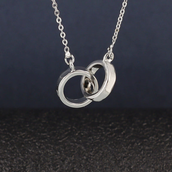 S925 Sterling Silver Geometric Ring Link Necklace For Women Simple Fashion Double Ring Clavicle Chain