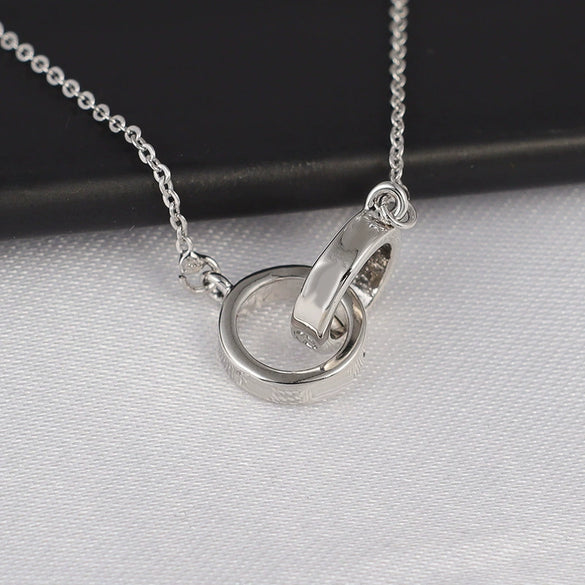 S925 Sterling Silver Geometric Ring Link Necklace For Women Simple Fashion Double Ring Clavicle Chain