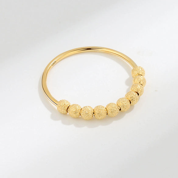 S925 Sterling Silver Geometric Rotating Anxiety Ring For Women Frosted Beaded Plain Surface Electroplated