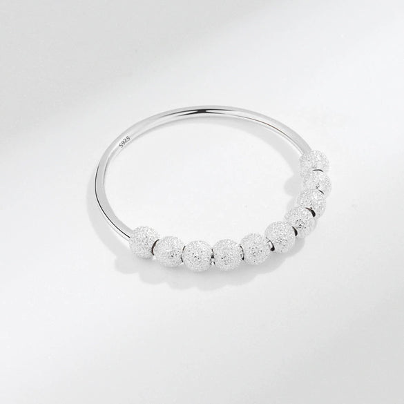 S925 Sterling Silver Geometric Rotating Anxiety Ring For Women Frosted Beaded Plain Surface Electroplated