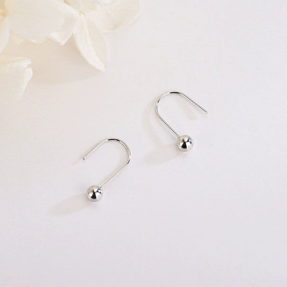 S925 Sterling Silver Geometric Round Bead Earrings Electroplated Minimalist Jewelry For Women