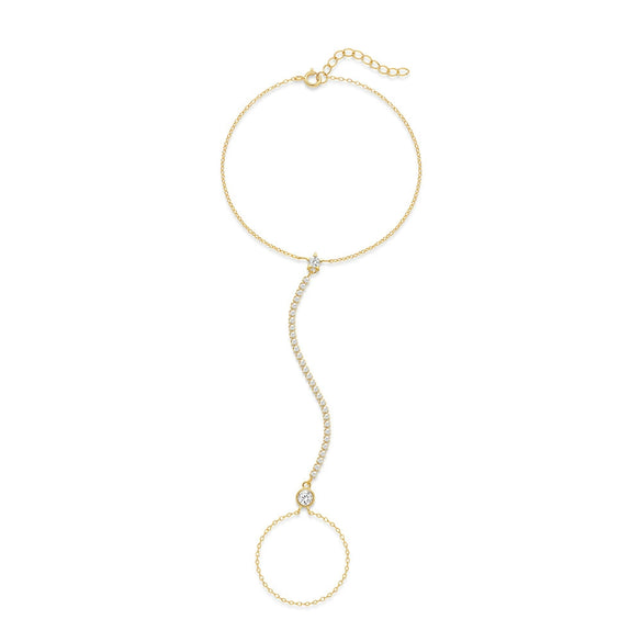 S925 Sterling Silver Geometric Round Diamond Electroplated Women's Finger Chain Bracelet