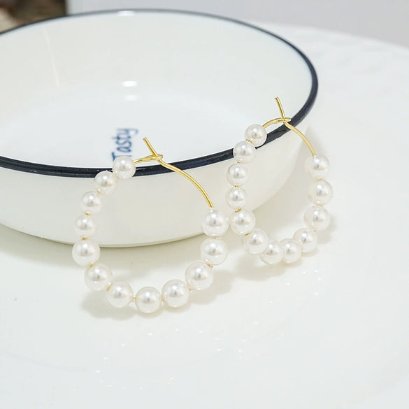 S925 Sterling Silver Geometric Round Freshwater Pearl Earrings For Women Statement Circle Design