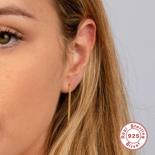 S925 Sterling Silver Geometric Round Heavy Industry Chain Stud Earrings For Women