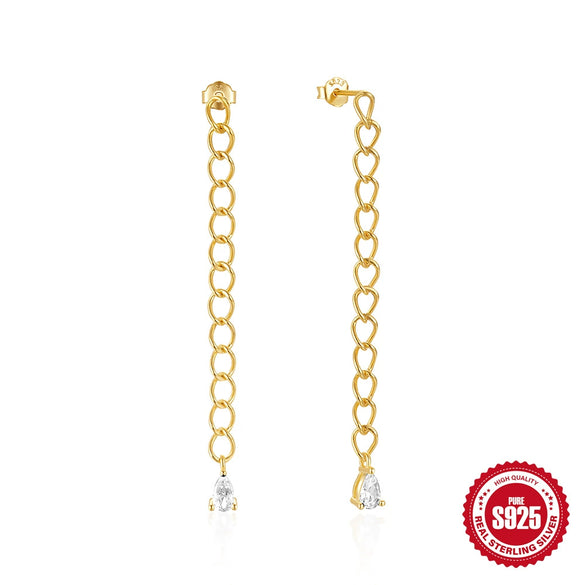 S925 Sterling Silver Geometric Round Heavy Industry Chain Stud Earrings For Women