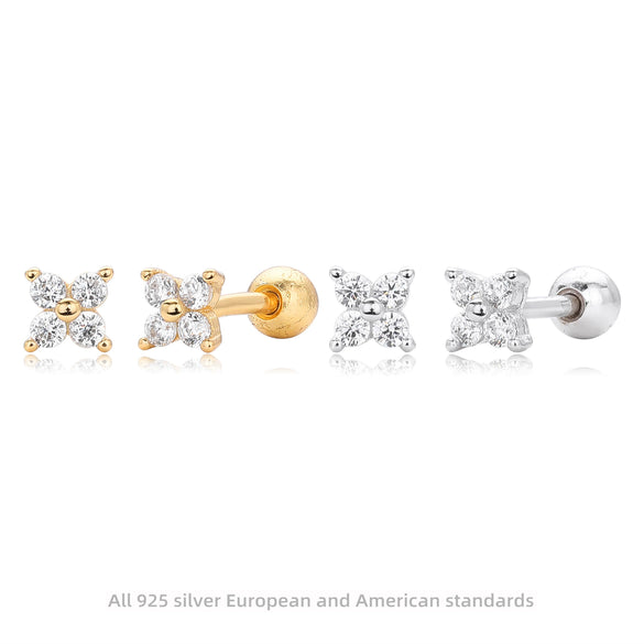 S925 Sterling Silver Geometric Simple Style Electroplated Women's Cartilage Threaded Piercing Earrings