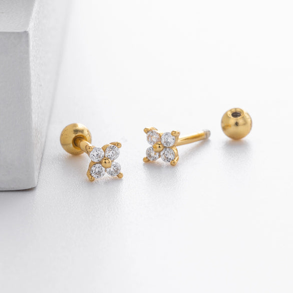 S925 Sterling Silver Geometric Simple Style Electroplated Women's Cartilage Threaded Piercing Earrings