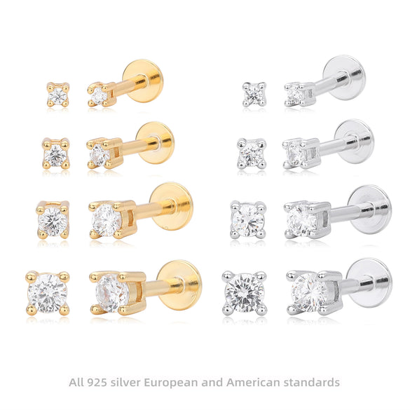 S925 Sterling Silver Geometric Simple Style Piercing Earrings For Women