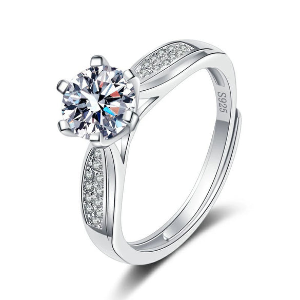 S925 Sterling Silver Geometric Six Claw Ring For Women Electroplated Classic Adjustable Wedding Birthday Ring