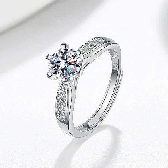 S925 Sterling Silver Geometric Six Claw Ring For Women Electroplated Classic Adjustable Wedding Birthday Ring