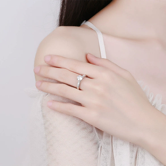 S925 Sterling Silver Geometric Six Claw Ring For Women Electroplated Classic Adjustable Wedding Birthday Ring