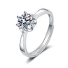 S925 Sterling Silver Geometric Snowflake Six Claw Moissanite Ring For Women Adjustable Open Ring With Electroplated Finish