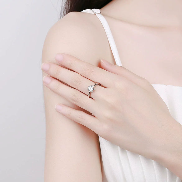 S925 Sterling Silver Geometric Snowflake Six Claw Moissanite Ring For Women Adjustable Open Ring With Electroplated Finish