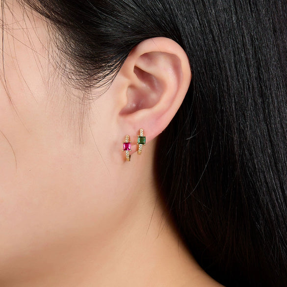 S925 Sterling Silver Geometric Square Colorful Zircon Inlaid Electroplated Women's Earrings