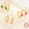 S925 Sterling Silver Geometric Square Colorful Zircon Inlaid Electroplated Women's Earrings