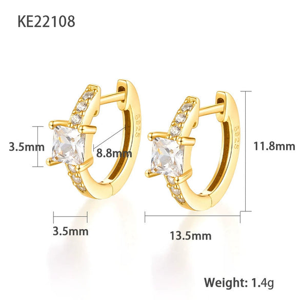 S925 Sterling Silver Geometric Square Colorful Zircon Inlaid Electroplated Women's Earrings