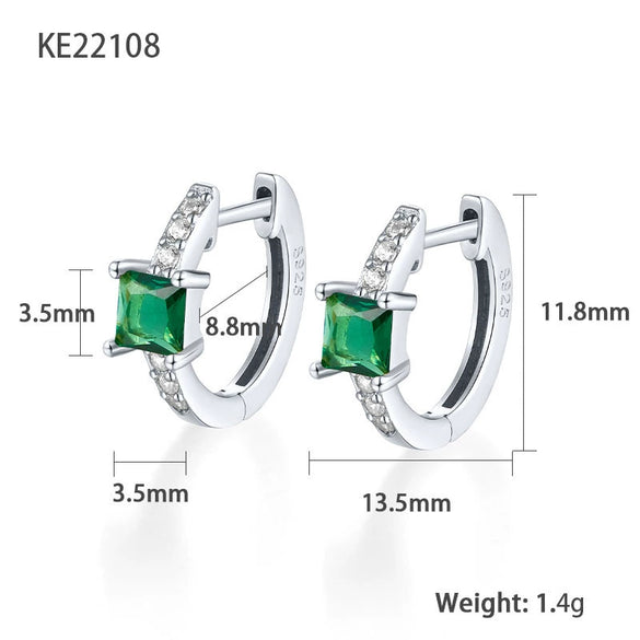 S925 Sterling Silver Geometric Square Colorful Zircon Inlaid Electroplated Women's Earrings