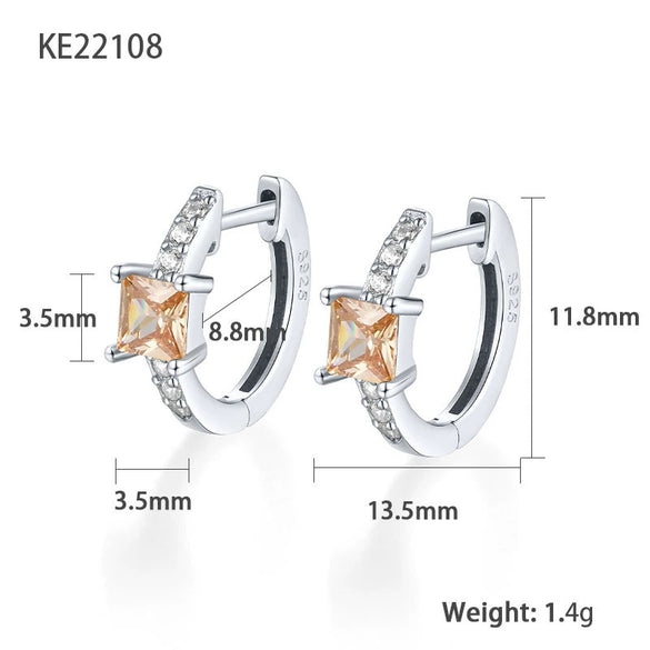 S925 Sterling Silver Geometric Square Colorful Zircon Inlaid Electroplated Women's Earrings