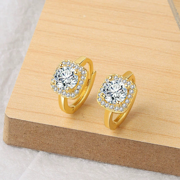 S925 Sterling Silver Geometric Square Earrings With Full Stone Inlay Electroplated Light Luxury Fashion Jewelry