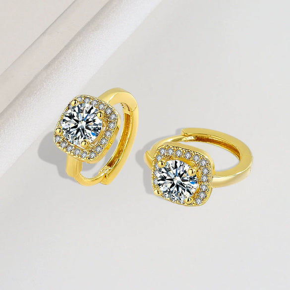 S925 Sterling Silver Geometric Square Earrings With Full Stone Inlay Electroplated Light Luxury Fashion Jewelry