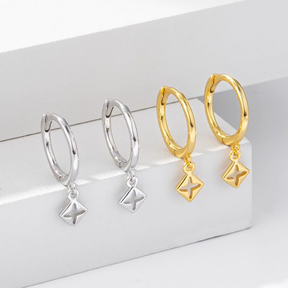 S925 Sterling Silver Geometric Square Hollow Four Leaf Women's Earrings Fashion And Simple