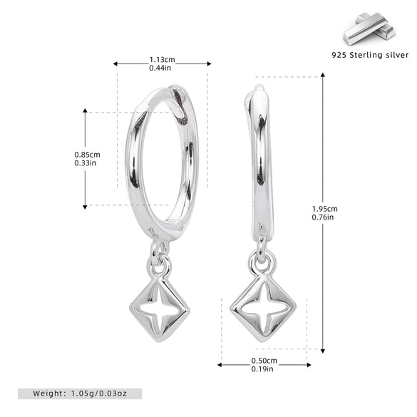 S925 Sterling Silver Geometric Square Hollow Four Leaf Women's Earrings Fashion And Simple