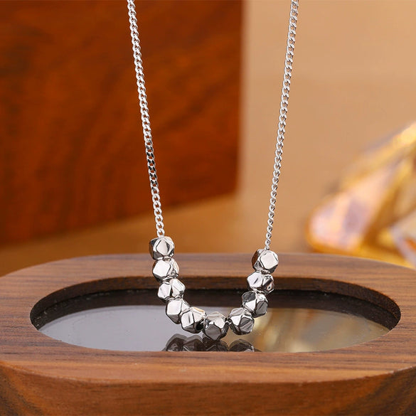S925 Sterling Silver Geometric Square Pendant Necklace For Women With Electroplated Light Luxury Clavicle Chain