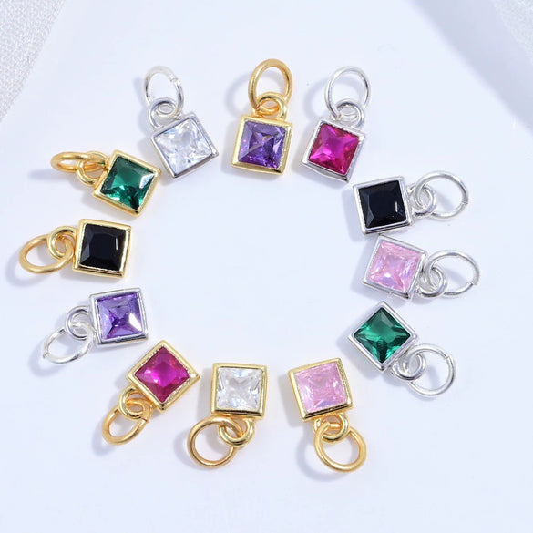 S925 Sterling Silver Geometric Square Sugar Pendant With Zirconia For Diy Bracelet