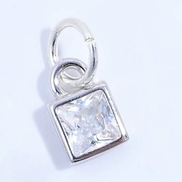 S925 Sterling Silver Geometric Square Sugar Pendant With Zirconia For Diy Bracelet
