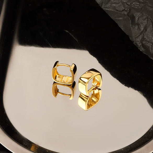 S925 Sterling Silver Geometric Square Wide Face Electroplated Ear Buckle Earrings For Women