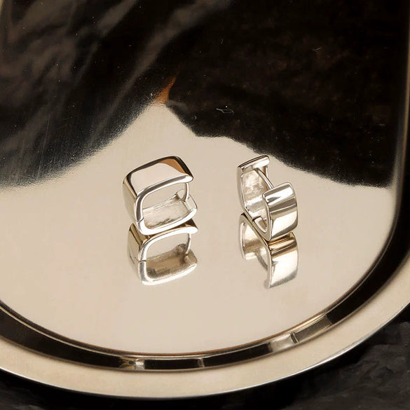 S925 Sterling Silver Geometric Square Wide Face Electroplated Ear Buckle Earrings For Women