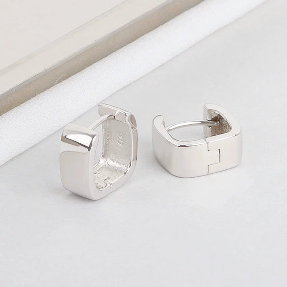 S925 Sterling Silver Geometric Square Wide Face Electroplated Ear Buckle Earrings For Women