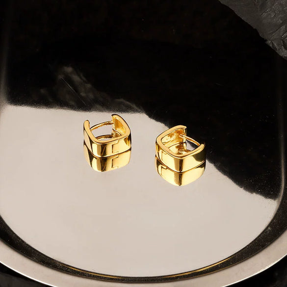 S925 Sterling Silver Geometric Square Wide Face Electroplated Ear Buckle Earrings For Women