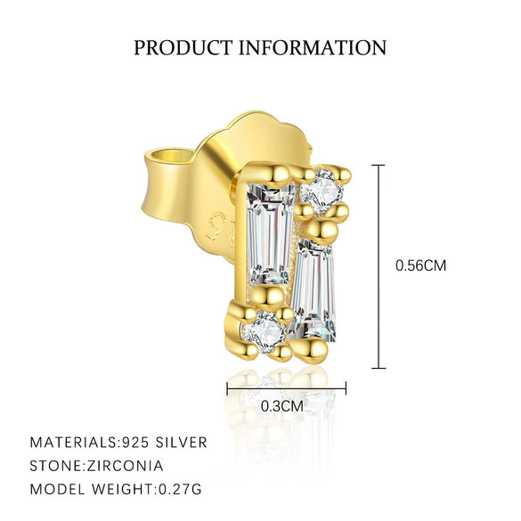 S925 Sterling Silver Geometric Square Women's Earrings With Zirconia Design