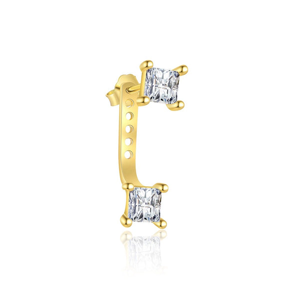 S925 Sterling Silver Geometric Square Women's Earrings With Zirconia Design