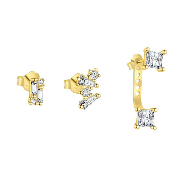 S925 Sterling Silver Geometric Square Women's Earrings With Zirconia Design