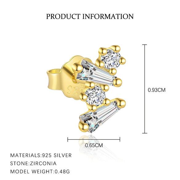 S925 Sterling Silver Geometric Square Women's Earrings With Zirconia Design