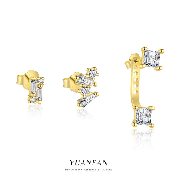 S925 Sterling Silver Geometric Square Women's Earrings With Zirconia Design